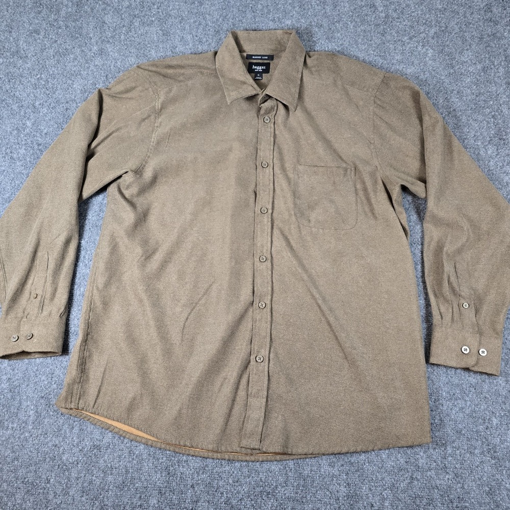 Haggar Shirt Mens XL Brown Dress Shirt Sueded Luxe Polyester Heavy